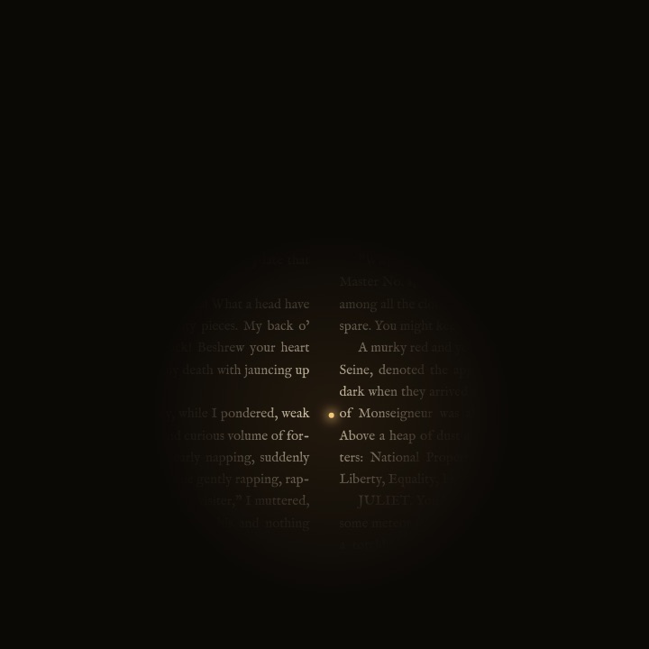 Fanty: a dark page of story text lit by a single candle.